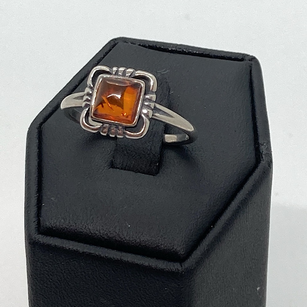 Vtg Sterling & Amber Square Southwest Design Ring | Sz 8.25